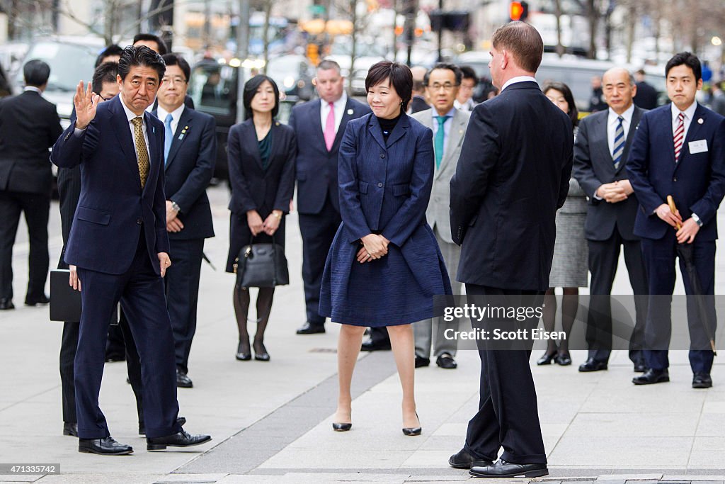 Japanese Prime Minister Abe Pays Respects At Site Of Boston Marathon Bombing