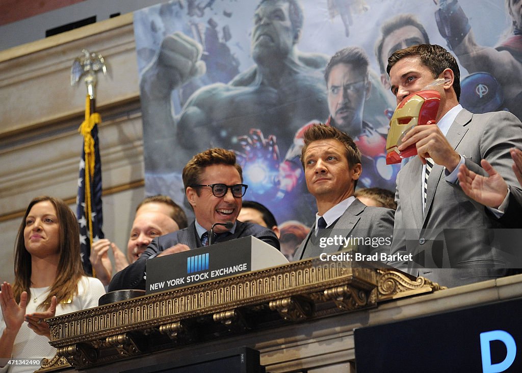 Robert Downey, Jr. And Jeremy Renner Join Marvel Entertainment Executives Ring The NYSE Opening Bell In Celebration Of "Marvel's Avengers: Age Of Ultron"