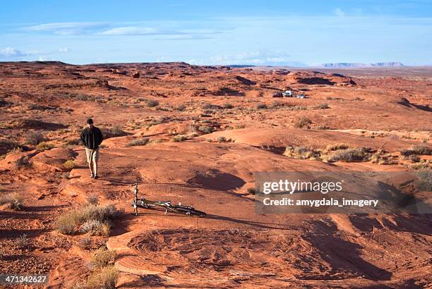 mountain biker desert landscape - san rafael desert stock pictures, royalty-free photos & images