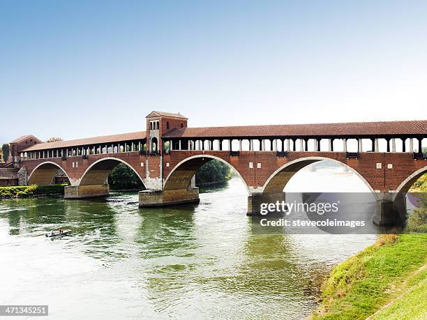 covered bridge - pavia italy stock pictures, royalty-free photos & images