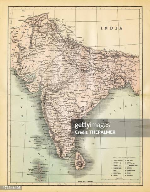 map of india 1860 - india map stock illustrations