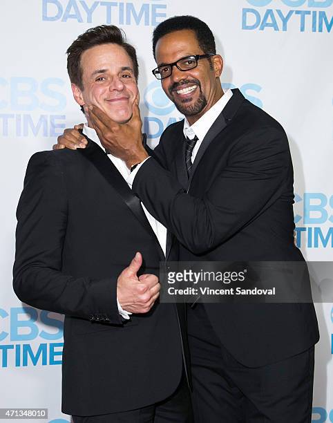 Actors Christian LeBlanc and Kristoff St. John attend the CBS Daytime Emmy after party at Hollywood Athletic Club on April 26, 2015 in Hollywood,...