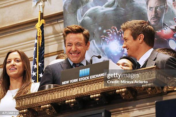 Robert Downey, Jr. And Jeremy Renner join Marvel Entertainment executives ring the NYSE opening bell in celebration of "Marvel's Avengers: Age Of...