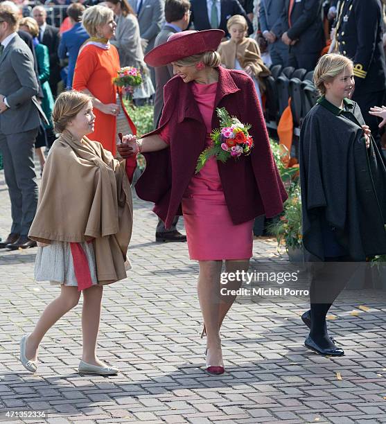 Princess Alexia, Queen Maxima and Crown Princess Catharina-Amalia of The Netherlands participate in King's Day on April 27, 2015 in Dordrecht,...