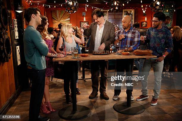 Tale of Two Hubbies" Episode 105 -- Pictured: Nick Zano as Luke, Kelly Brook as Prudence, Elisha Cuthbert as Lizzy, Steve Valentine as Martin, Chris...