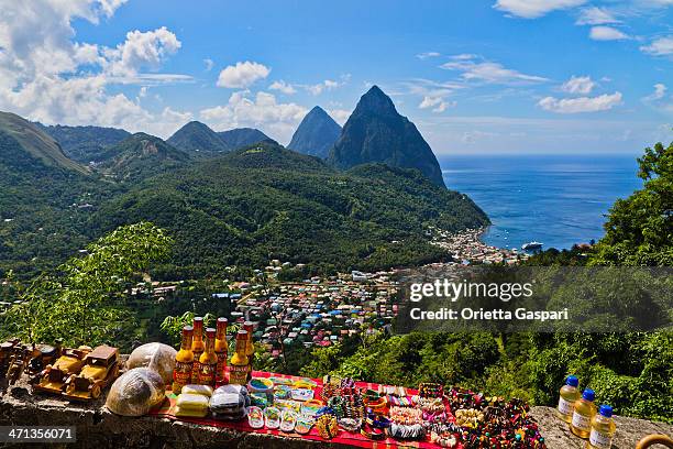 soufriére and pitons, st. lucia - pitons stock pictures, royalty-free photos & images