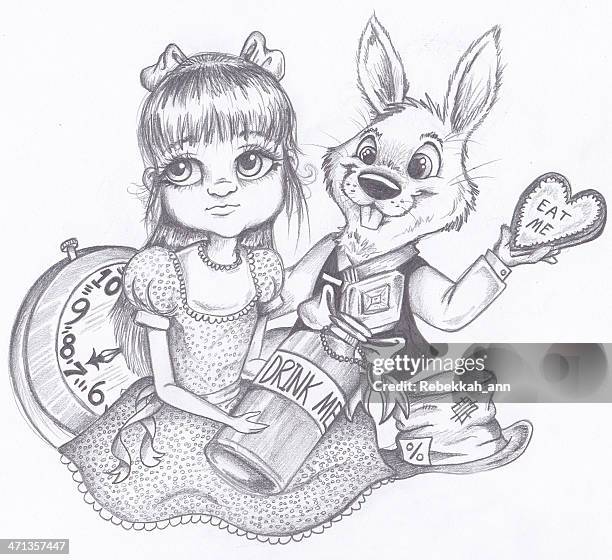 alice - rabbit hat stock illustrations