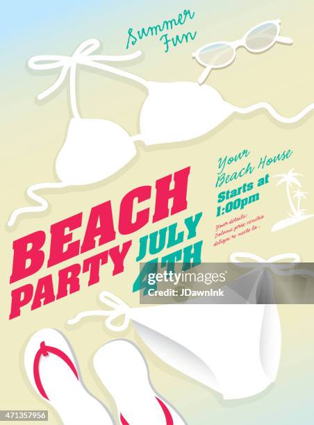 white bikini beach party template invitation design - spring break party stock illustrations