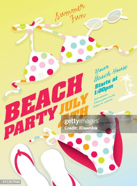 polka dot bikini beach party template invitation design - beach bbq stock illustrations