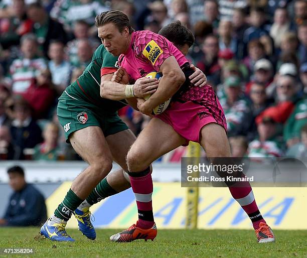 Will Robinson of London Welsh takes control of a high ball during the Aviva Premiership match between Leicester Tigers and London Welsh at Welford...