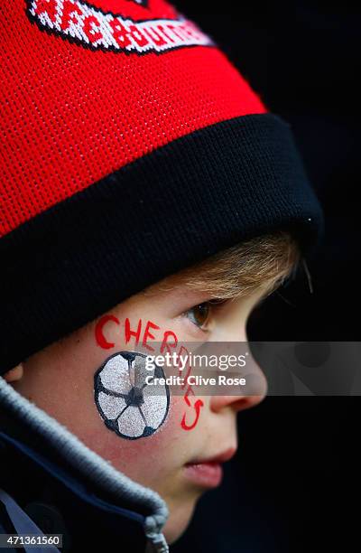 Young Bournemouth fan looks on prior to the Sky Bet Championship match between AFC Bournemouth and Bolton Wanderers at Goldsands Stadium on April 27,...