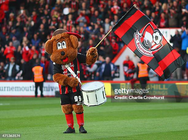 Bournemouth mascot Cherry Bear welcomes the team prior to the Sky Bet Championship match between AFC Bournemouth and Bolton Wanderers at Goldsands...
