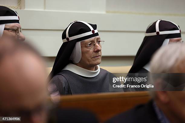 Nuns attend the seminar 'Trafficking with a Special Focus on Children' at the Pontifical Academy of Sciences at Casina Pio IV on April 27, 2015 in...