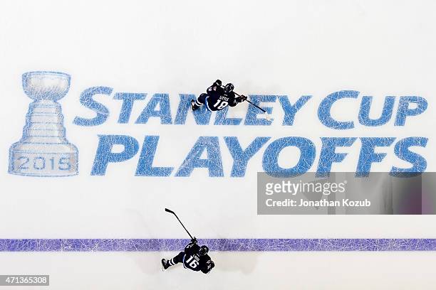 Bryan Little and Andrew Ladd of the Winnipeg Jets follow the play up the ice during second period action against the Anaheim Ducks in Game Four of...