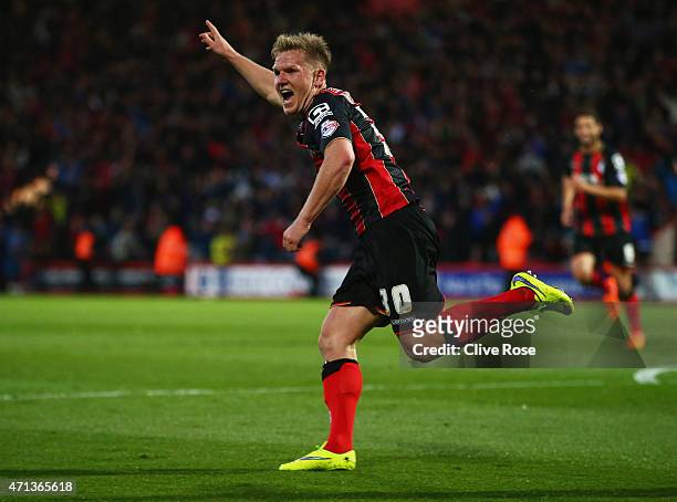 Matt Ritchie of Bournemouth celebrates as he scores their second goal during the Sky Bet Championship match between AFC Bournemouth and Bolton...