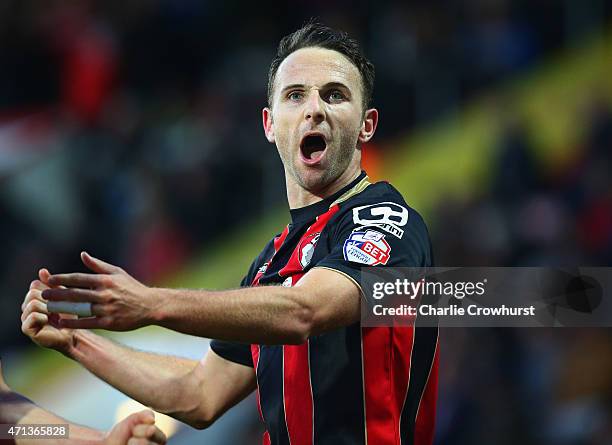 Marc Pugh of Bournemouth celebrates as he scores their first goal during the Sky Bet Championship match between AFC Bournemouth and Bolton Wanderers...