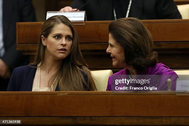 Princess Madeleine of Sweden and Queen Silvia of Sweden attend the seminar 'Trafficking with a Special Focus on Children' at the Pontifical Academy...