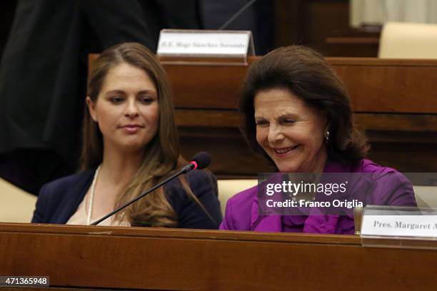 Princess Madeleine of Sweden and Queen Silvia of Sweden attend the seminar 'Trafficking with a Special Focus on Children' at the Pontifical Academy...