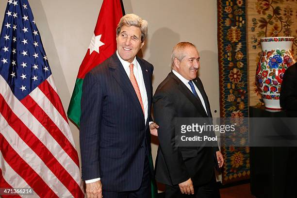 Secretary of State John Kerry meets with Jordanian Foreign Minister Nasser Judeh at United Nations headquarters April 27, 2015 In New York City....