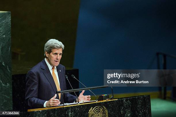 Secretary of State John Kerry speaks at the 2015 Review Conference of the Parties to the Treaty on the Non-Proliferation of Nuclear Weapons on April...