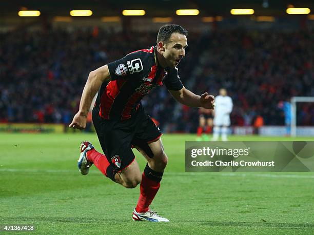 Marc Pugh of Bournemouth celebrates as he scores their first goal during the Sky Bet Championship match between AFC Bournemouth and Bolton Wanderers...