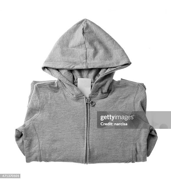hooded tshirt with tag on white - hoodie stock pictures, royalty-free photos & images