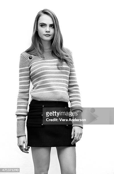 Model and actress Cara Delevingne poses for a portrait at the 'Paper Towns' Press Conference at the The London Hotel on April 24, 2015 in West...