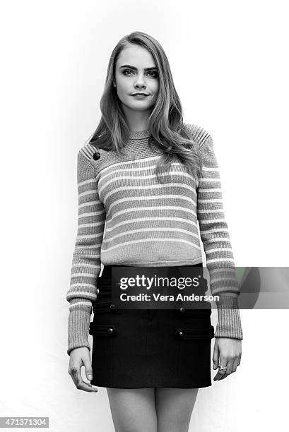 Model and actress Cara Delevingne poses for a portrait at the 'Paper Towns' Press Conference at the The London Hotel on April 24, 2015 in West...