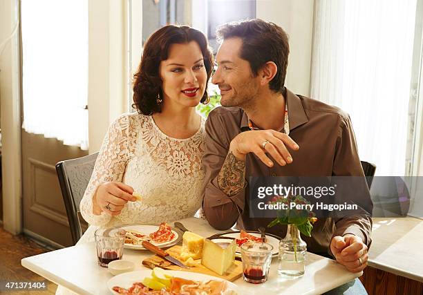 Actress Debi Mazar and chef Gabriele Corcos are photographed for Cheese Connoisseur on October 27, 2014 in New York City. PUBLISHED IMAGE.