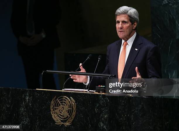 Secretary of State John Kerry speaks at the 2015 Review Conference of the Parties to the Treaty on the Non-Proliferation of Nuclear Weapons on April...