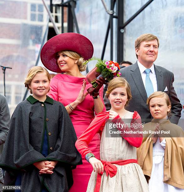 Crown Princess Catharina-Amalia, Queen Maxima, Princess Alexia, King Willem-Alexander and Princess Ariane of The Netherlands participate in King's...