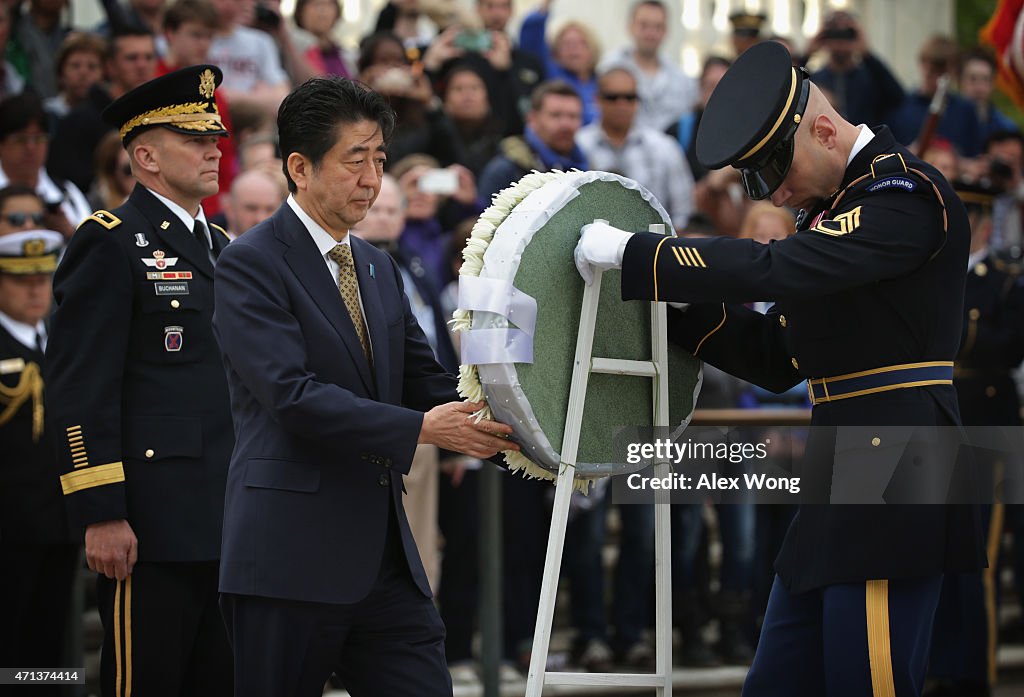 Prime Minister Of Japan Abe Lays Wreath At Arlington Nat'l Cemetery