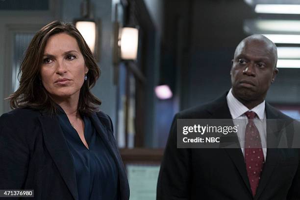 Episode 16021 "Perverted Justice" -- Pictured: Mariska Hargitay as Detective Olivia Benson, Andre Braughner as Attorney Bayard Ellis --