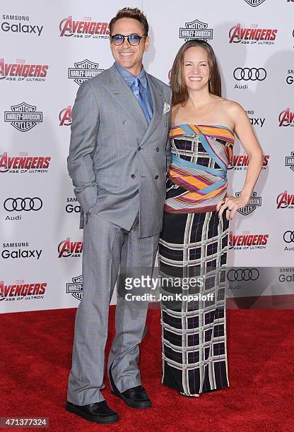 Actor Robert Downey Jr. And wife Susan Downey arrive at the Los Angeles Premiere Marvel's "Avengers Age Of Ultron" at Dolby Theatre on April 13, 2015...