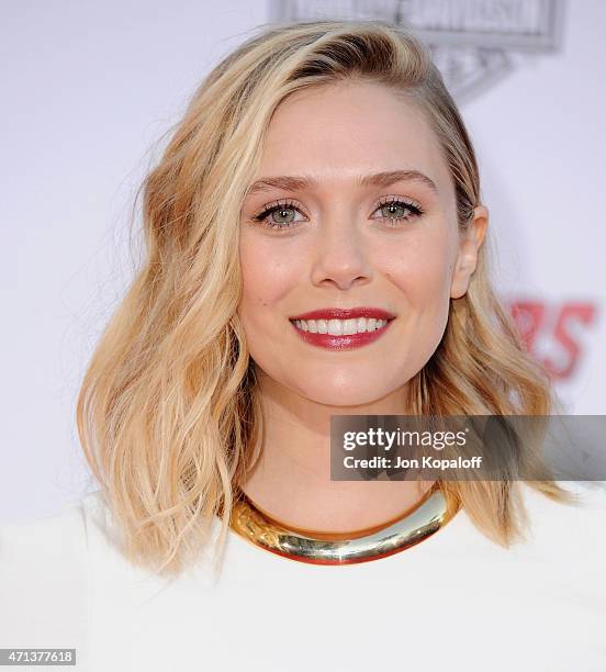 Actress Elizabeth Olsen arrives at the Los Angeles Premiere Marvel's "Avengers Age Of Ultron" at Dolby Theatre on April 13, 2015 in Hollywood,...