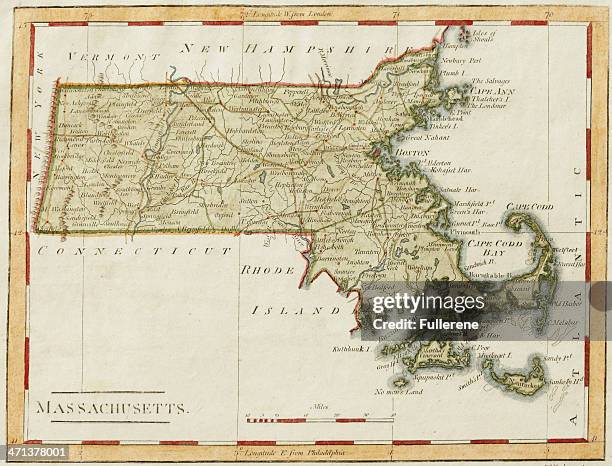 antike karte von massachusetts - massachusetts stock-fotos und bilder