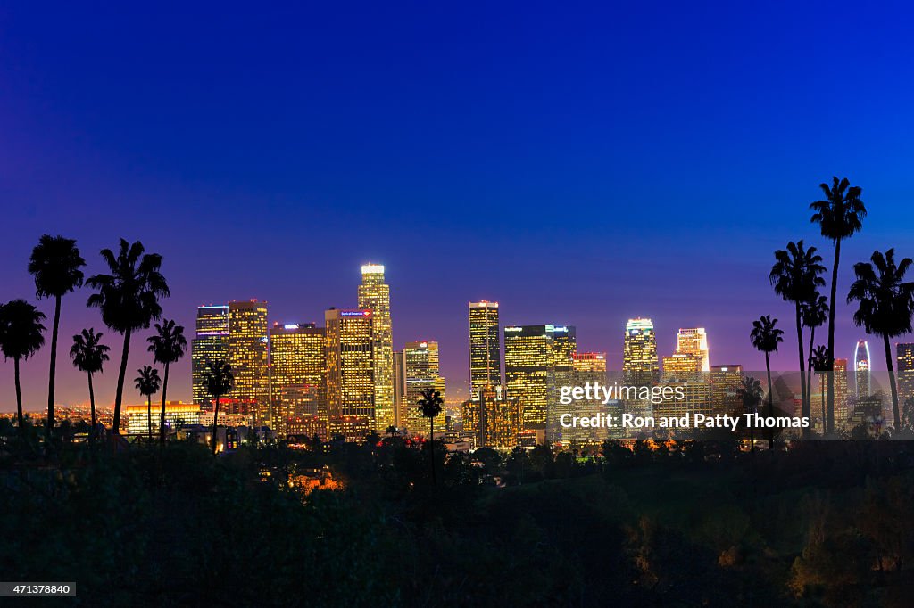Skyscrapers of Los Angeles skyline sunset,urban sprawl, CA