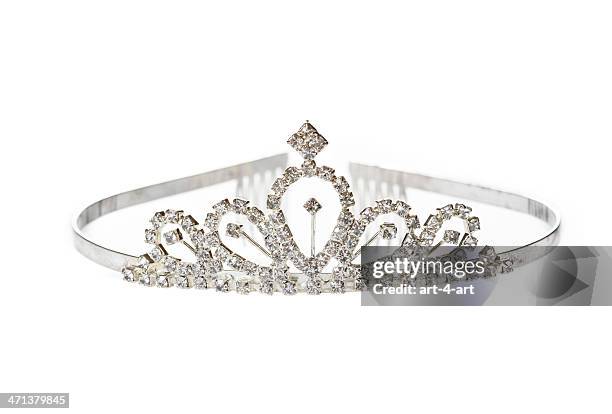 old diadem on white background - schoonheidswedstijd stockfoto's en -beelden