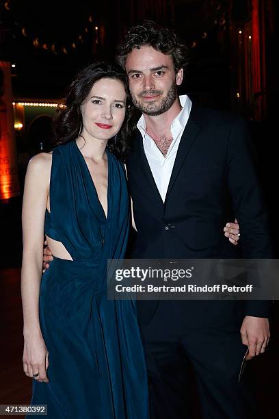 Actress Chloe Lambert and her husband producer Thibault Ameline attend the 27th 'Nuit Des Molieres' 2015. Held at Folies Bergere on April 27, 2015 in...