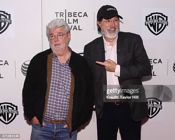 George Lucas and Stephen Colbert attend 2015 Tribeca Film Festival - Tribeca Talks: Directors Series: George Lucas with Stephen Colbert at BMCC...