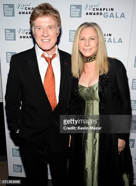 Honoree Robert Redford and Barbra Streisand attends the 42nd Chaplin Award Gala at Alice Tully Hall, Lincoln Center on April 27, 2015 in New York...