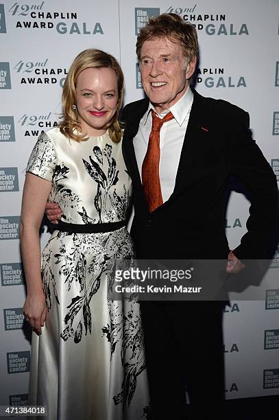 Actress Elisabeth Moss and honoree Robert Redford attend the 42nd Chaplin Award Gala at Alice Tully Hall, Lincoln Center on April 27, 2015 in New...