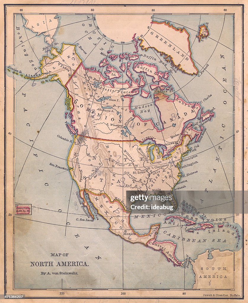 Old, Color Map of North America, From 1870