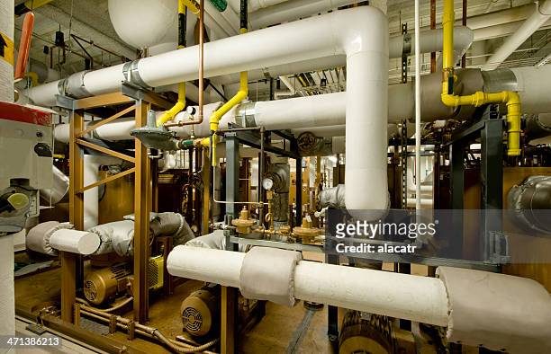 mechanical room with boiler - pipes and ventilation stock pictures, royalty-free photos & images