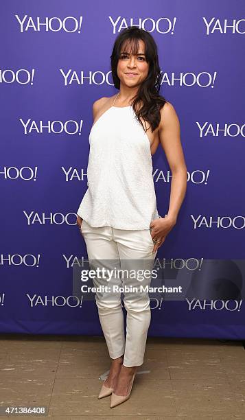 Actress Michelle Rodriguez attends the 2015 Yahoo Digital Content NewFronts at Avery Fisher Hall on April 27, 2015 in New York City.