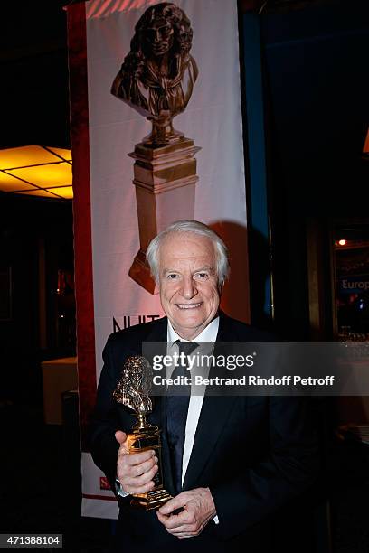 Winner of the 'Moliere du Comedien dans un spectacle de Theatre Public' with 'Novecento', Andre Dussollier attends the 27th 'Nuit Des Molieres' 2015....