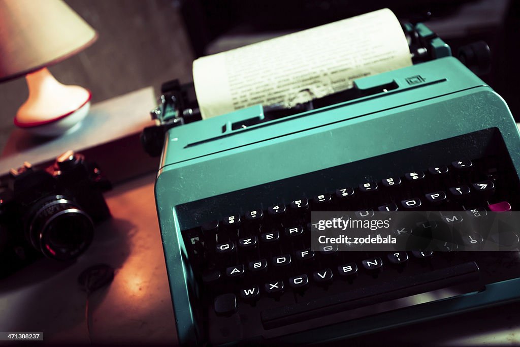 Journalist Vintage Office with Typewriter and Reflex Camera