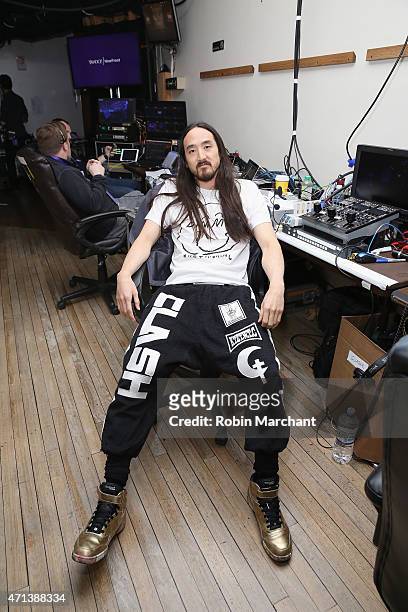 Musician Steve Aoki attends the 2015 Yahoo Digital Content NewFronts at Avery Fisher Hall on April 27, 2015 in New York City.
