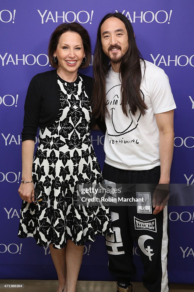 CMO and Head of Media Kathy Savitt and Musician Steve Aoki attend the