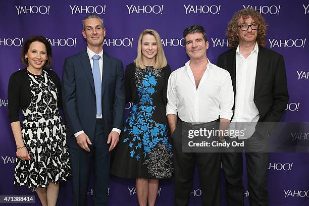 Kathy Savitt, Patrick Moxey, Marissa Mayer, Simon Cowell and Hamish Hamilton attend the 2015 Yahoo Digital Content NewFronts at Avery Fisher Hall on...